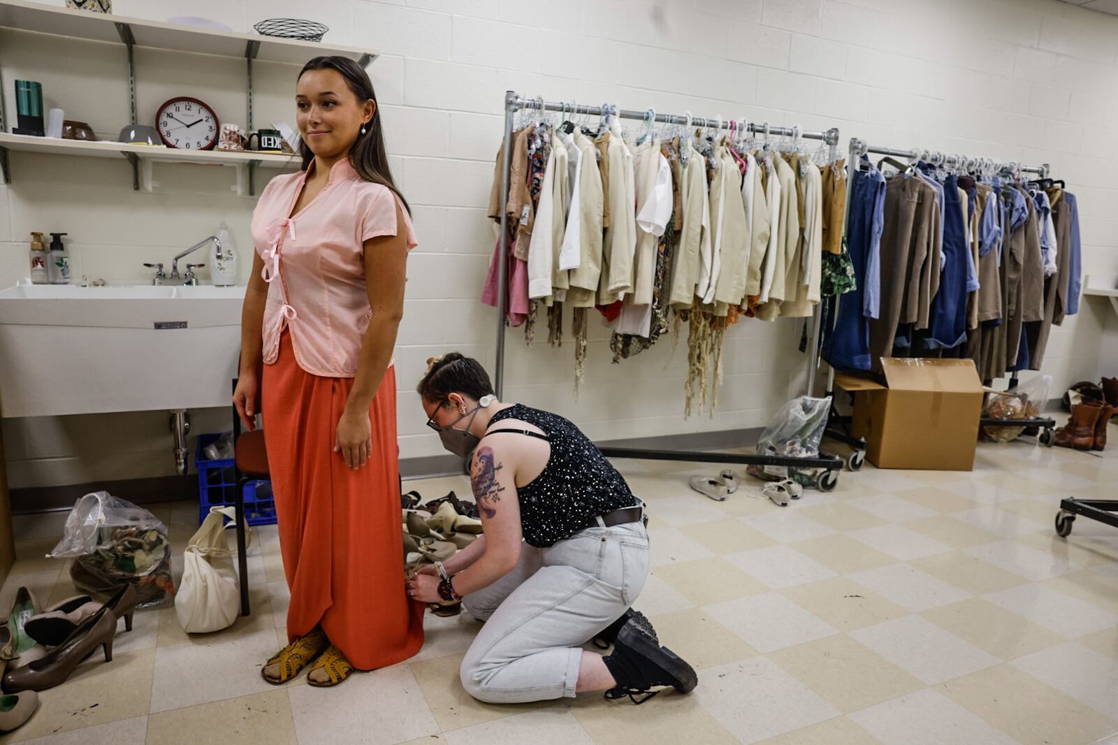 Wright State University senior Juno Brosas is being fitted for her costume at the Schuster Center Monday September 9, 2024. Brosas is playing the role, Liat, in musical, South Pacific. JIM NOELKER/STAFF