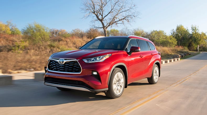 This photo provided by Toyota shows the 2021 Toyota Highlander Hybrid, one of the few three-row hybrid vehicles on sale today. (Toyota Motor North America via AP)