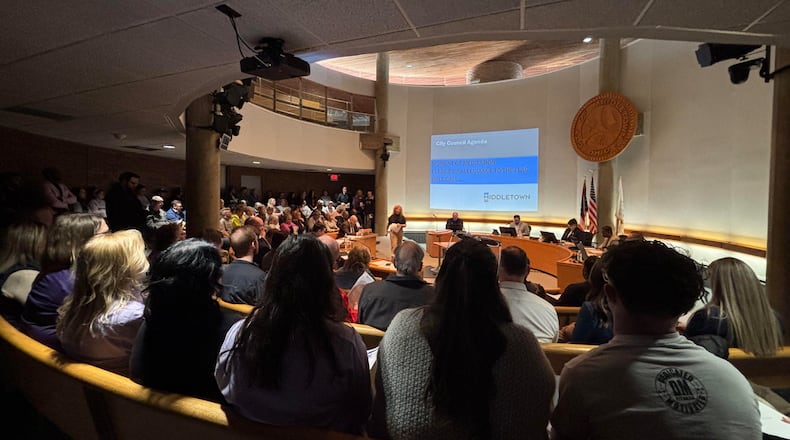 The Middletown City Council on April 1, 2025 meeting drew a standing-room only crowd.