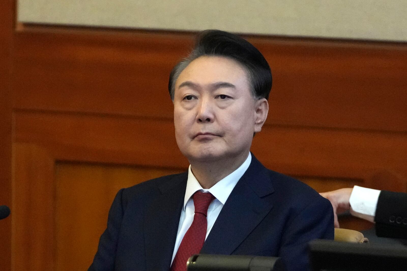 FILE - Then-South Korea's impeached President Yoon Suk Yeol attends a hearing of his impeachment trial at the Constitutional Court in Seoul, South Korea, on Feb. 11, 2025. (AP Photo/Lee Jin-man, Pool, File)