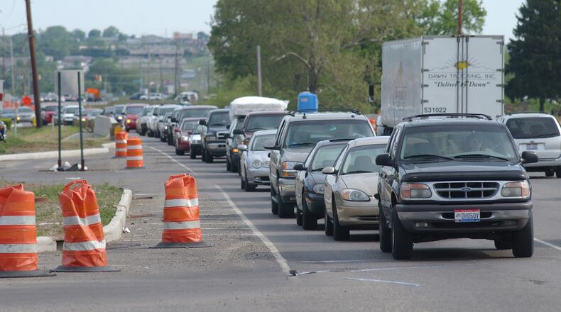Cars can be seen lined up on Ohio 747 south from Smith Road during an evening commute. STAFF FILE PHOTO