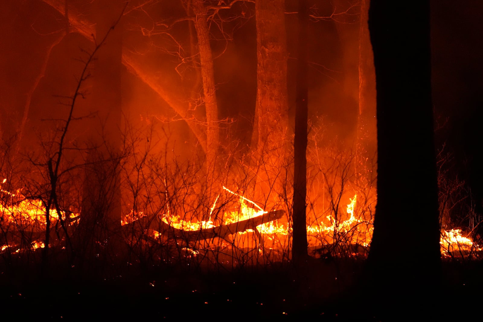 A fire burns on Tuesday, April 22, 2025, near Waretown, N.J. (AP Photo/Chris Szagola)