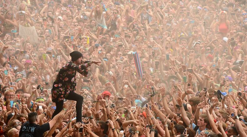 DOVER, DE - JUNE 21: Tyler Joseph of Twenty One Pilots performs during day 3 of the Firefly Music Festival on June 21, 2014 in Dover, Delaware. (Photo by Theo Wargo/Getty Images for Firefly Music Festival)