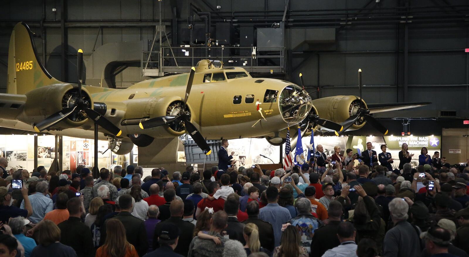 The National Museum of the U.S. Air Force opened the Memphis Belle exhibit to the public on Thursday after a 13-year restoration. Staff and volunteers worked 55,000 hours to restore the iconic World War II bomber. TY GREENLEES / STAFF