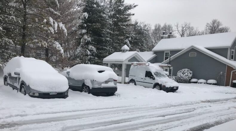 More than seven inches of snow was recorded in Springboro overnight Tuesday. NICK BLIZZARD/STAFF