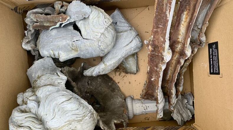 Here are some of the fountain pieces, awaiting reassembly at an Alabama company. PROVIDED