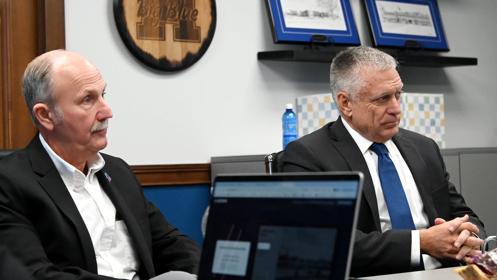 Paul Craft, Ohio superintendent of public instruction (right), and Paul LaRue, Ohio state Board of Education president, visited the Hamilton City School District to discuss the economic issues many districts are facing due to state education budget cuts. The two also toured the district on Friday, Dec. 5, 2025. MICHAEL D. PITMAN/STAFF