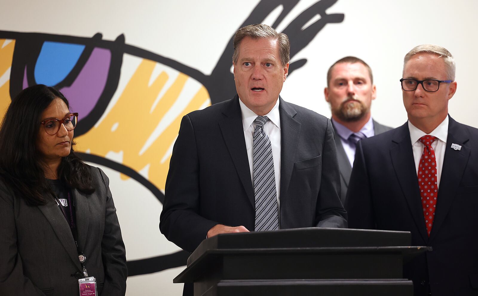 Congressman Mike Turner talks about the City of Springfield's struggles with the large numbers of Haitian immigrants Wednesday, August 7, 2024 following a meeting with city leaders and the executive staff at the Rocking Horse Community Health Center. BILL LACKEY/STAFF