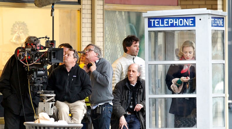 Oscar winning actress Cate Blanchett is filmed for a scene in the movie “Carol” outside Kosta’s Restaurant in April 2014, along Court Street in Hamilton. NICK DAGGY / STAFF