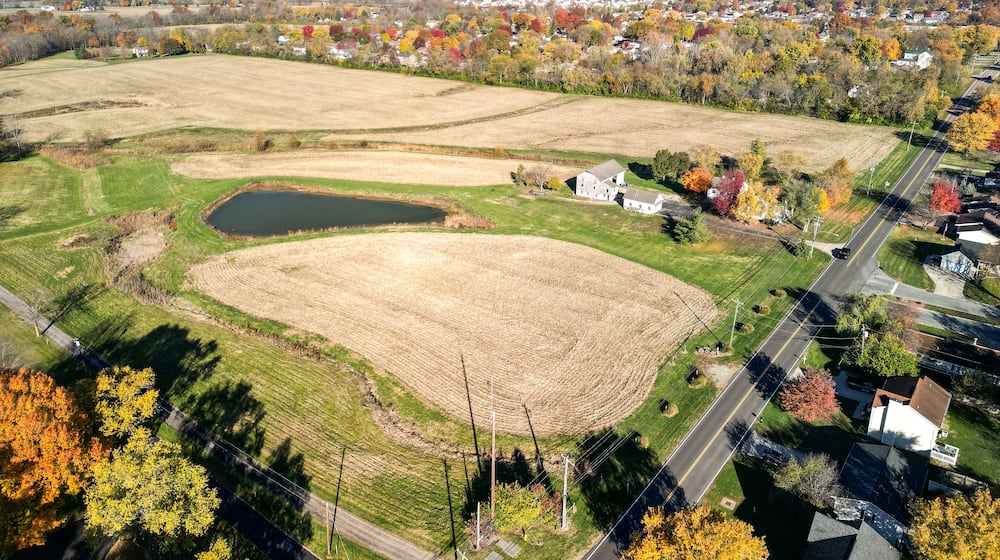 This is an aerial view of Vogelsang Farm on South Main Street/Cincinnati Dayton Road in Liberty Twp. The city of Monroe wants to annex 92 acres of it for a housing development. NICK GRAHAM/STAFF