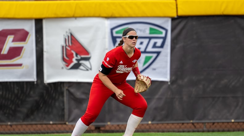 Allie Cummins, a Lakota West High School graduate, is one of three All Mid-American Confernece selections this season for the Miami University softball team. The RedHawks won the MAC Tournament and will face Kentucky in a first-round NCAA Tournament game on Friday. Miami University photo