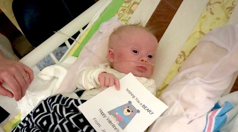 NICU patient Gus Ackerman of Kentucky receives a valentine.