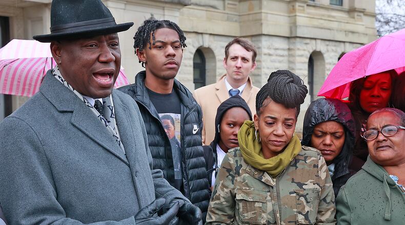 Attorney Ben Crump, a nationally recognized trial lawyer, talks about the lawsuit that he has filed Wednesday, Dec. 14, 2022, for the family of Eric Cole, who was run over by a Springfield police officer while they were responding to his 911 call for help last year. BILL LACKEY/STAFF