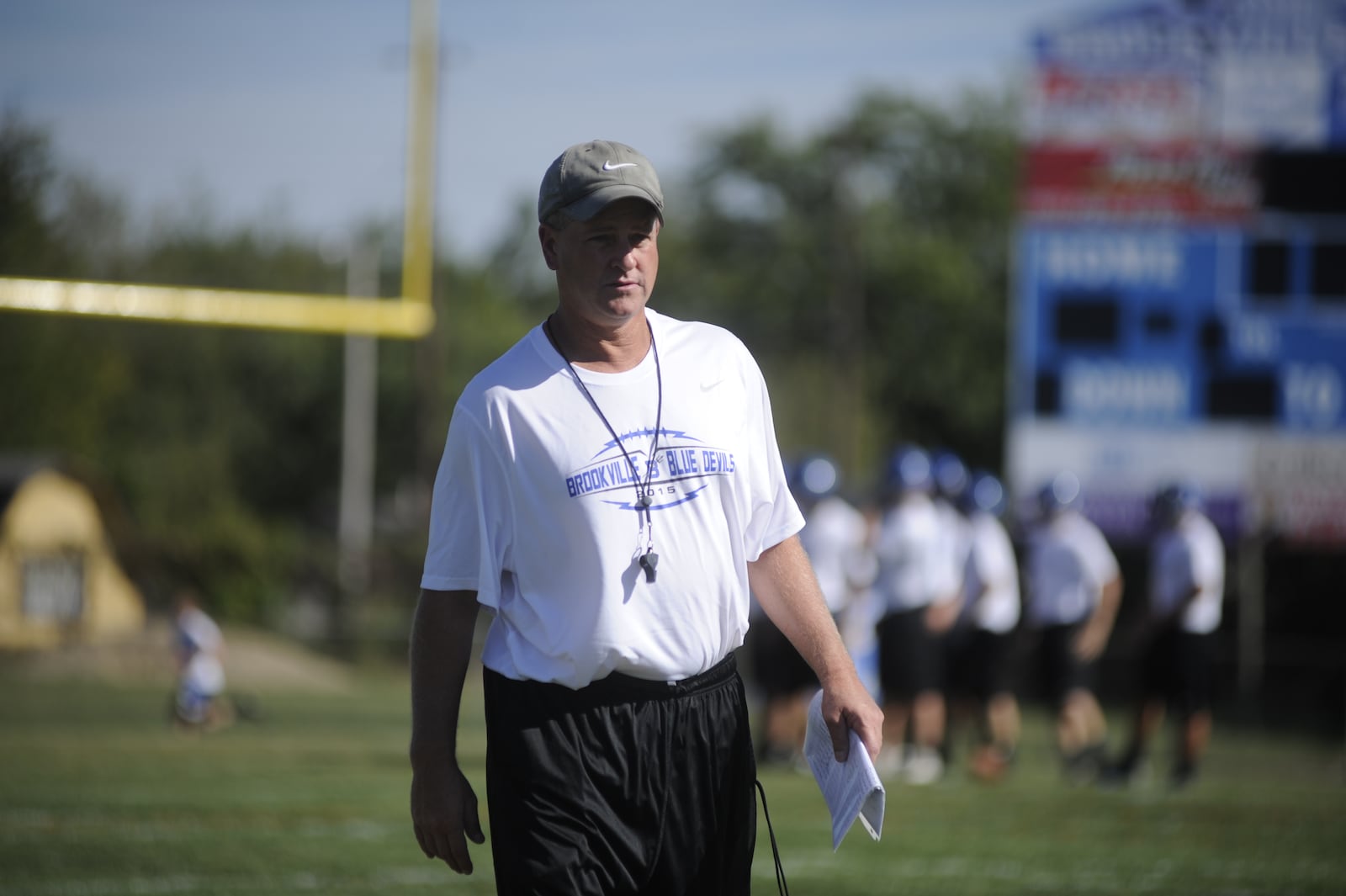 Brookville head coach Mike Hetrick. Unbeaten Brookville (4-0) has a final practice in preparation for visiting Monroe (2-2) in a Week 5 SWBL Southwestern Division game on Friday, Sept. 25, 2015. MARC PENDLETON / STAFF
