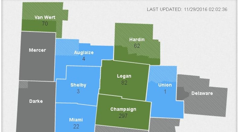 DP&L outages early Tuesday morning. CONTRIBUTED