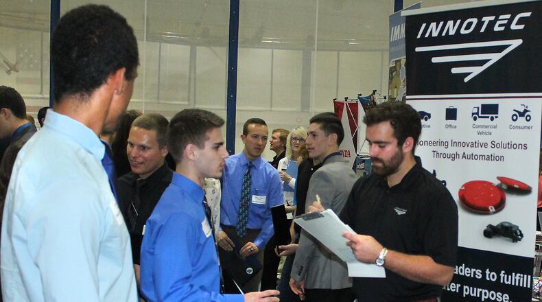 Cedarville University students recently had the opportunity to meet employers face to face at a career fair on campus. JEFF GUERINI/STAFF