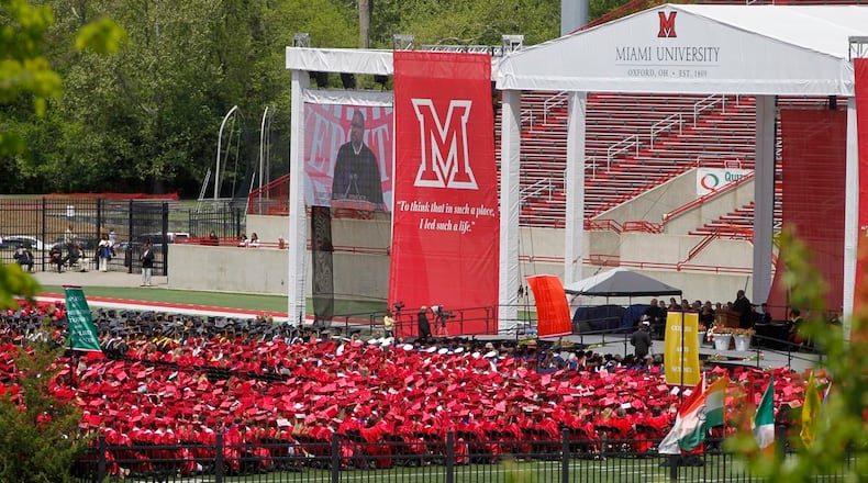 Miami University will conduct a series of graduations outdoor at Yager Stadium through Sunday evening. (File Photo\Journal-News)