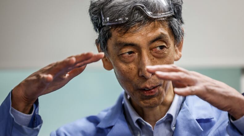 Takahiro Yamada is the senior research scientist of power and energy at the University of Dayton Research Institute. Yamada is working on removing PFAS from different materials. JIM NOELKER/STAFF
