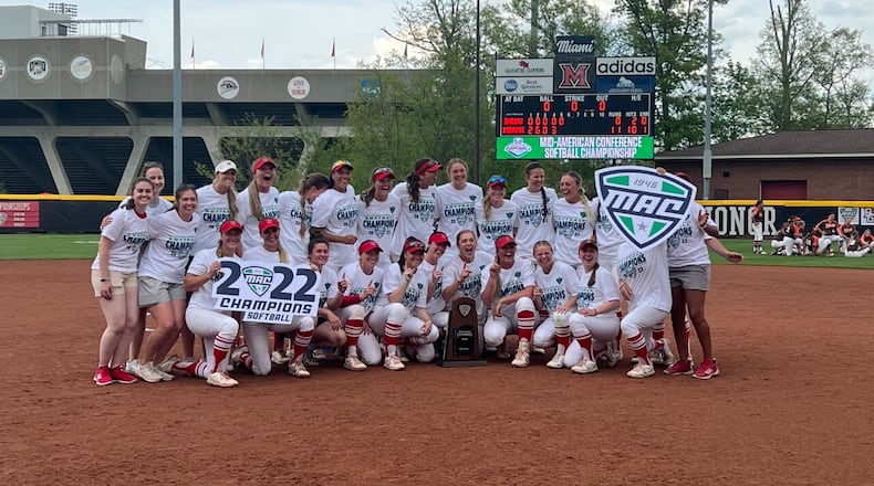 The Miami softball team hammered Bowling Green 11-0 last week to win the Mid-American Conference tournament and an automatic bid in the NCAA Tournament. Miami lost to Kentucky on Friday in the NCAA Blacksburg Regional. WCPO photo