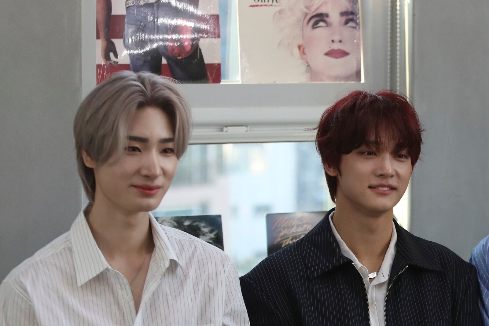 Members of K-pop band Big Ocean, Jiseok, left, and PJ, participate in an interview with The Associated Press in Seoul, South Korea, April 15, 2025. (AP Photo/Juwon Park)