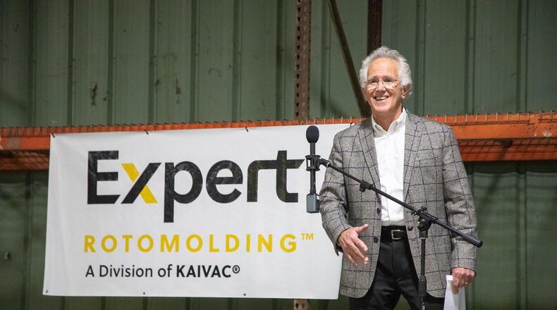Hamilton-based Kaivac acquired plastics manufacturing company Eger Products out of Clemont County. Moving forward, Eger Products will be called Expert Roto Molding, A Division of Kaivac. Pictured is Kaivac Chief Growth Officer Bob Robinson Sr. speaking at Expert Roto Molding on Wednesday, Dec. 7, 2022. PROVIDED