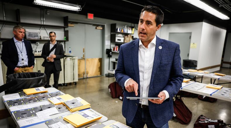 In this file photo from May 2, 2022, Ohio Secretary of State Frank LaRose tours the Montgomery County Board of Elections. JIM NOELKER/STAFF