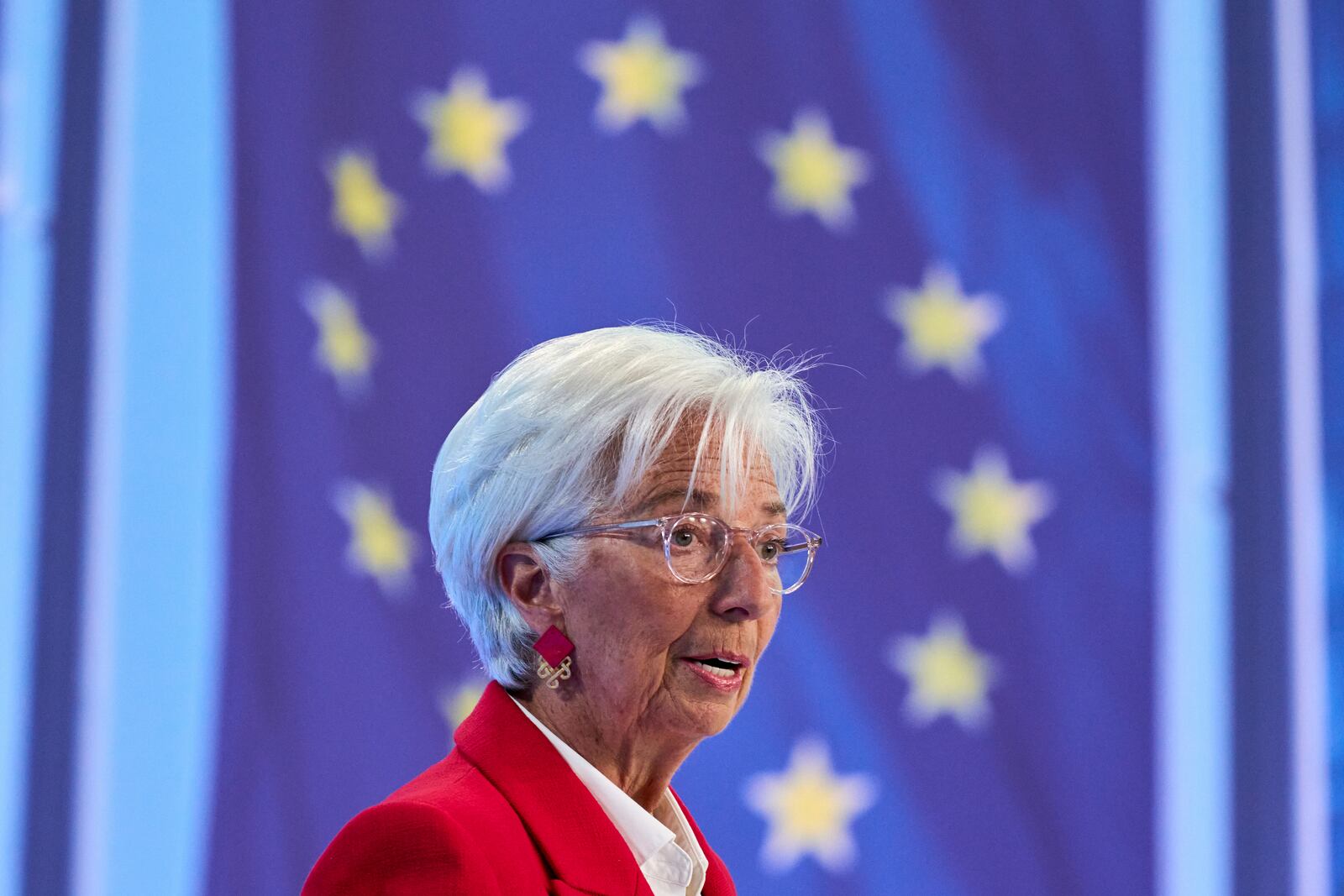 President of the European Central Bank Christine Lagarde attends a press conference in Frankfurt, Germany, Thursday, June 5, 2025. (AP Photo/Michael Probst)