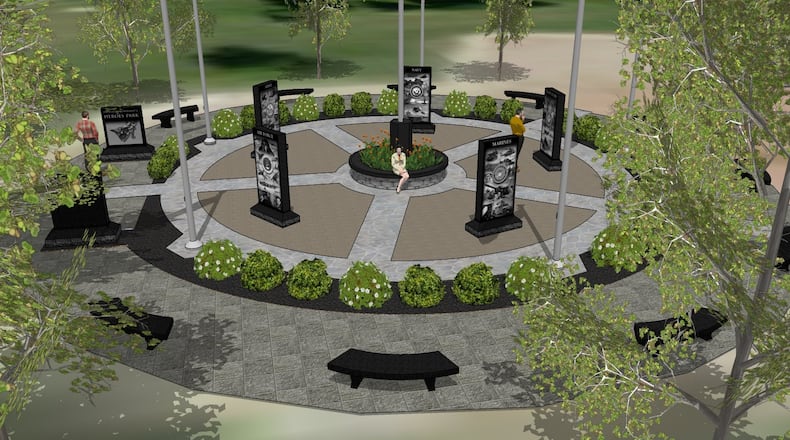 Pictured is an artist’s rendering of the planned veterans’ memorial at Heroes Park in Fairfield Twp.  CONTRIBUTED