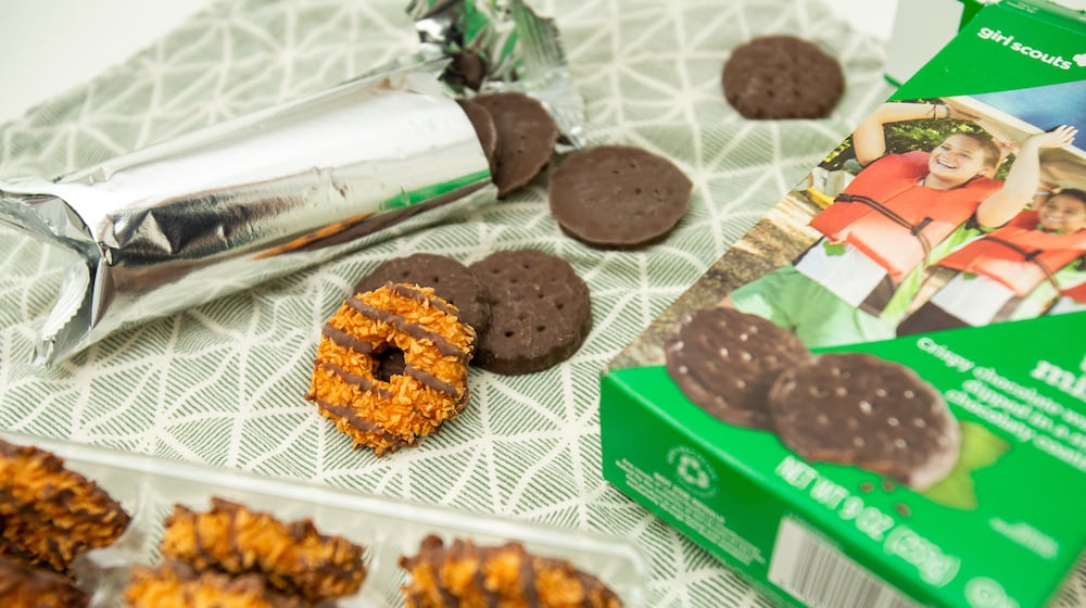 Samoas/Caramel deLites and Thin Mints Girl Scout cookies. NEW YORK TIMES/FILE