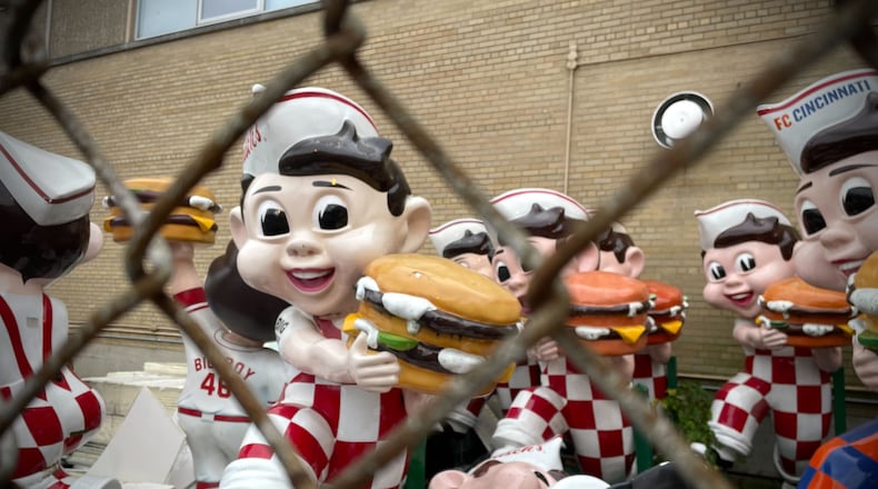More than 20 iconic Frisch's Big Boy statues can be found in a gated area dubbed on social media as the “Big Boy Graveyard” in Cincinnati. NATALIE JONES/STAFF