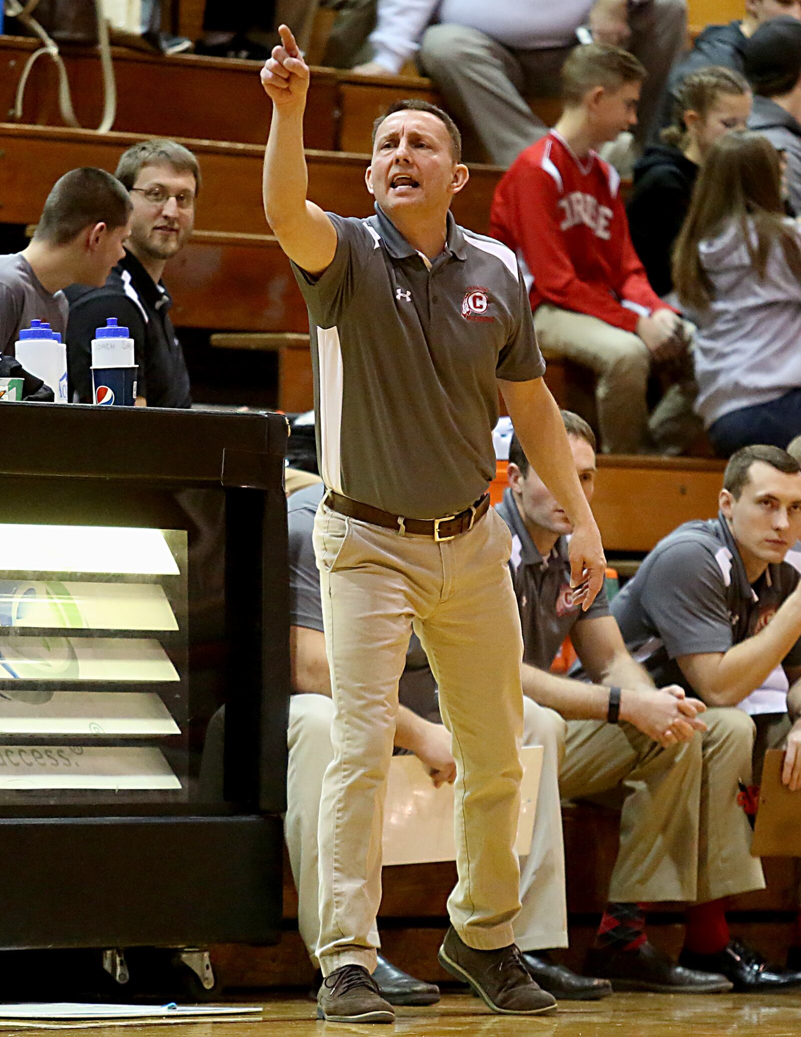 Carlisle coach Don Ridinger makes a call during Saturday night’s game against Badin at The Pit in Carlisle. CONTRIBUTED PHOTO BY E.L. HUBBARD