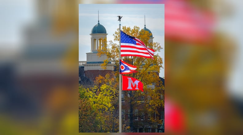 The Menard Family Center of Democracy at Miami University will present a series of events in March that examine the future of American democracy. Pictured is the flag pole on campus. CONTRIBUTED