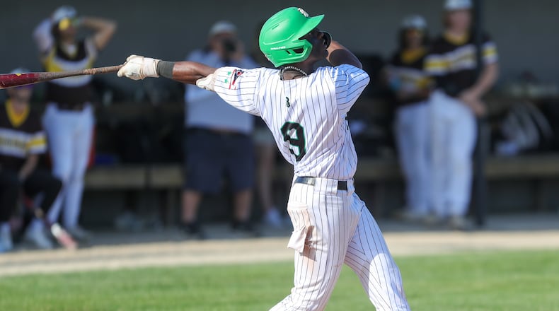 Badin's Rodney Rachel takes a swing during a 10-0 win over in a Division II district final baseball game on May 25, 2023. Rachel finished 3-for-3 with six RBIs. Michael Cooper/CONTRIBUTED