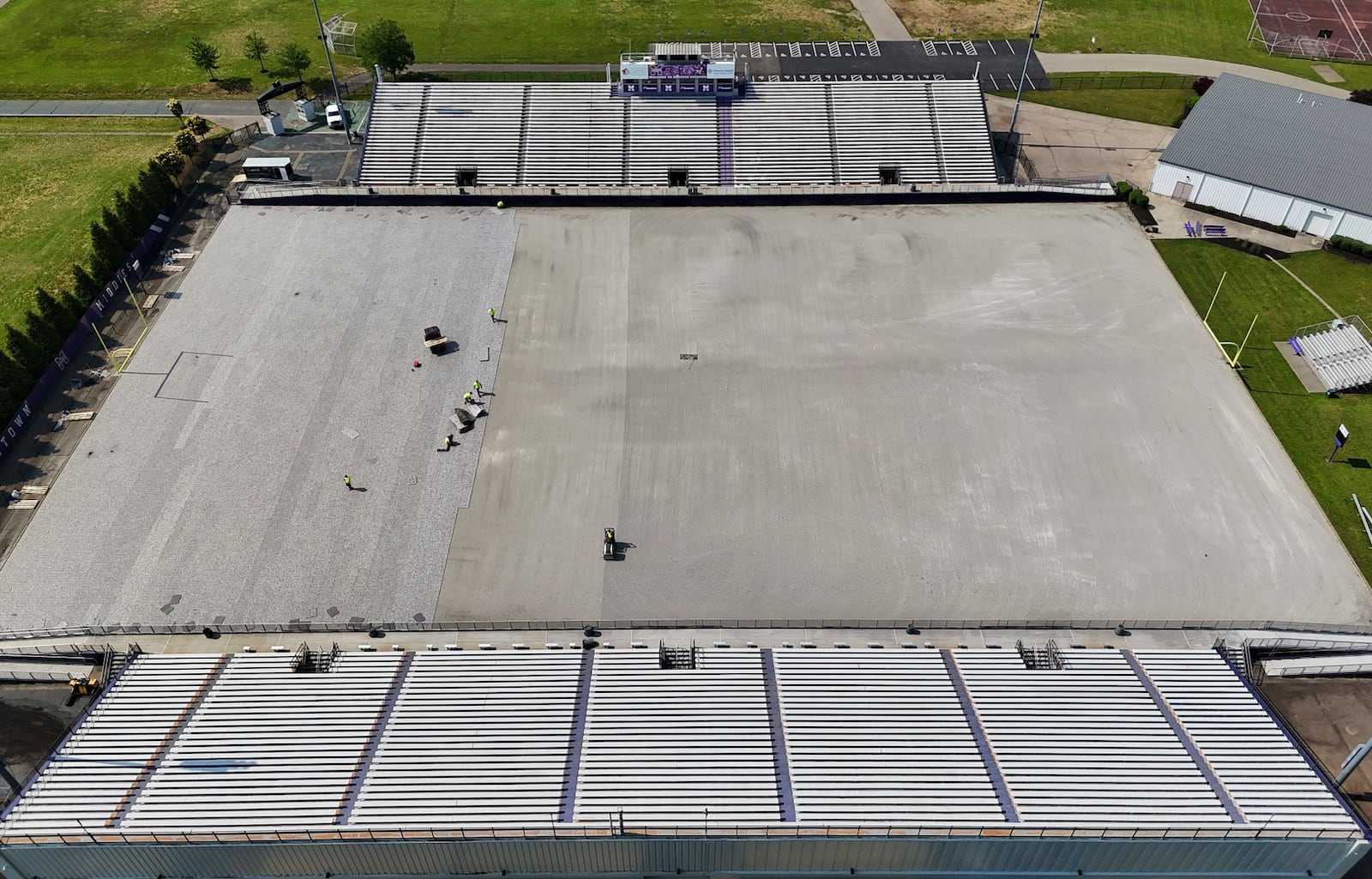 One of Butler County’s biggest high school sports stadiums is getting new turf. Middletown Schools’ Barnitz Stadium is currently replacing its aged synthetic playing turf and laying down a new field for its Middie football team. (Photo by Nick Graham/Journal-News)