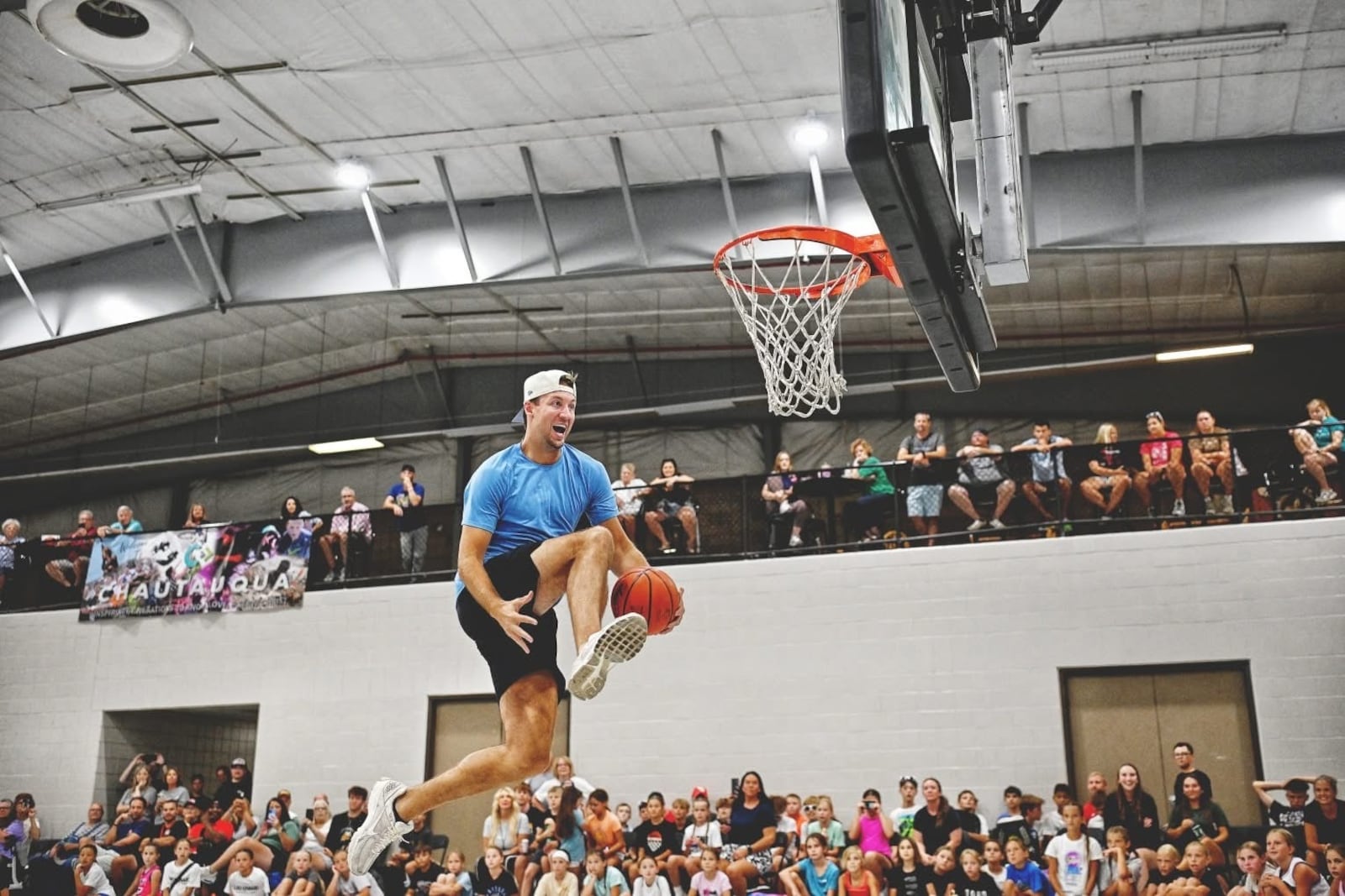 Despite this thunderous dunk, Luke Kennard, a Franklin native and veteran NBA player, lost a dunk contest to four players with special needs last weekend during the Luke Kennard Basketball Camp. SUBMITTED PHOTO