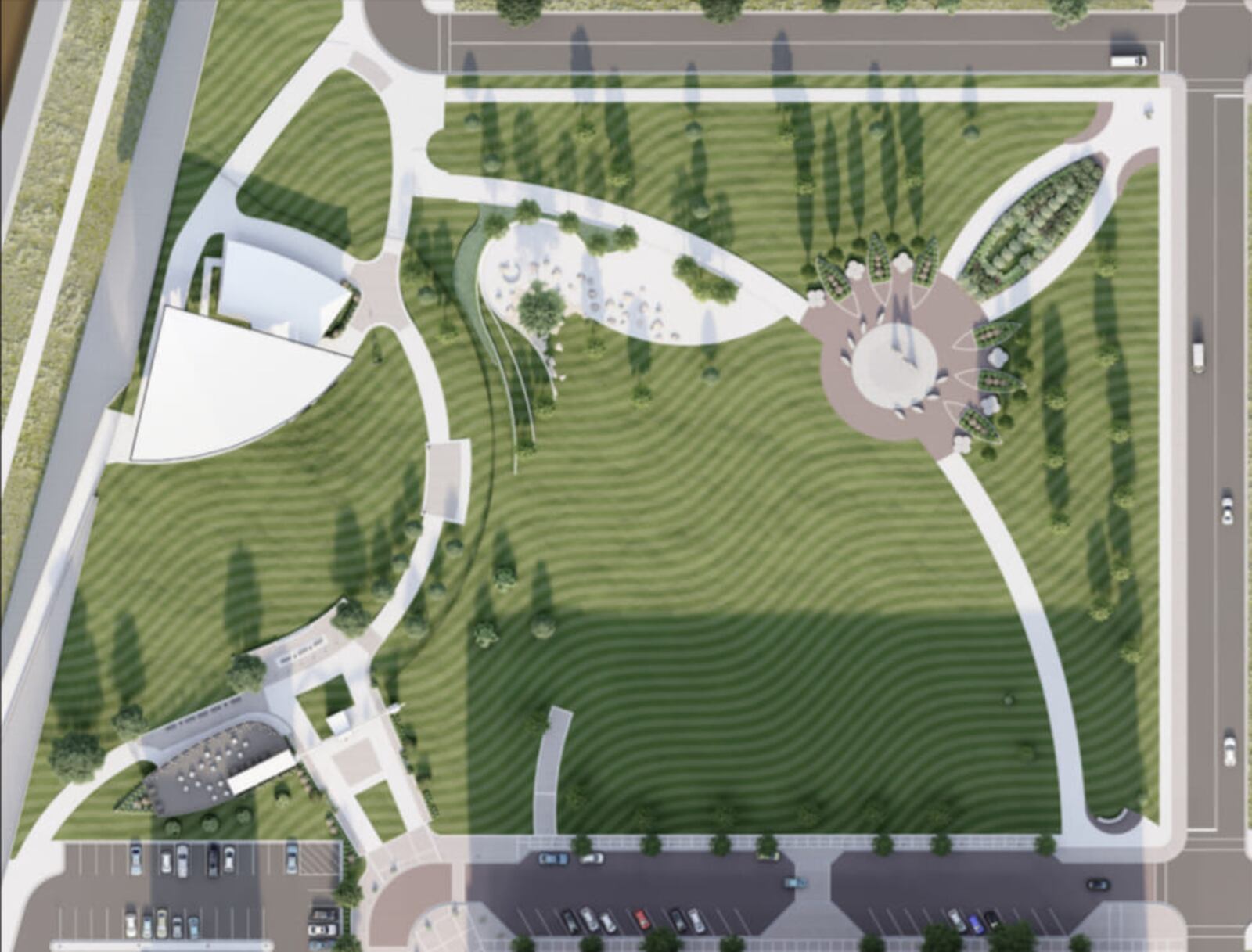RiversEdge in Hamilton, an outdoor concert space, will undergo a redesign that could include a bigger roof, fencing around the complex and concrete work. These renderings of potential upgrades were released by RiversEdge on July 11, 2024. CITY OF HAMILTON/CONTRIBUTED