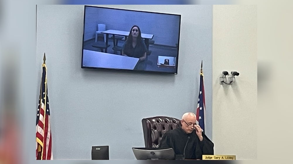 Olivia Clendenin appears for video arraignment Friday afternoon, Jan. 3, 2025, before Judge Gary Loxley in Warren County Municipal Court. JEN BALDUF/STAFF