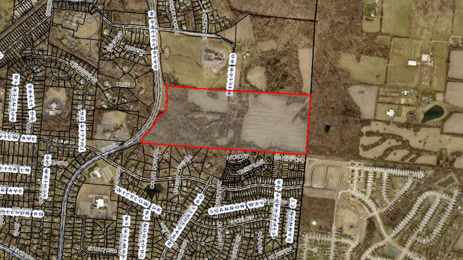 The 86-acre area near Miller Ridge Elementary School could see 217 homes as part of a planned development. BUTLER COUNTY AUDITOR'S SITE