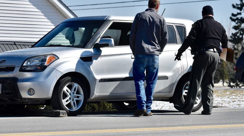 A man fled from Butler County sheriff’s deputies in this Kia on Wednesday, March 6, 2019. NICK GRAHAM / STAFF