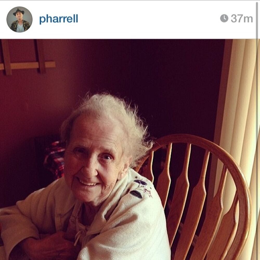 A HUGE thank you to @Pharrell Williams for this shoutout to his millions of followers! Pharrell was one of grandma's first few thousand followers, so he's been following us since the beginning.