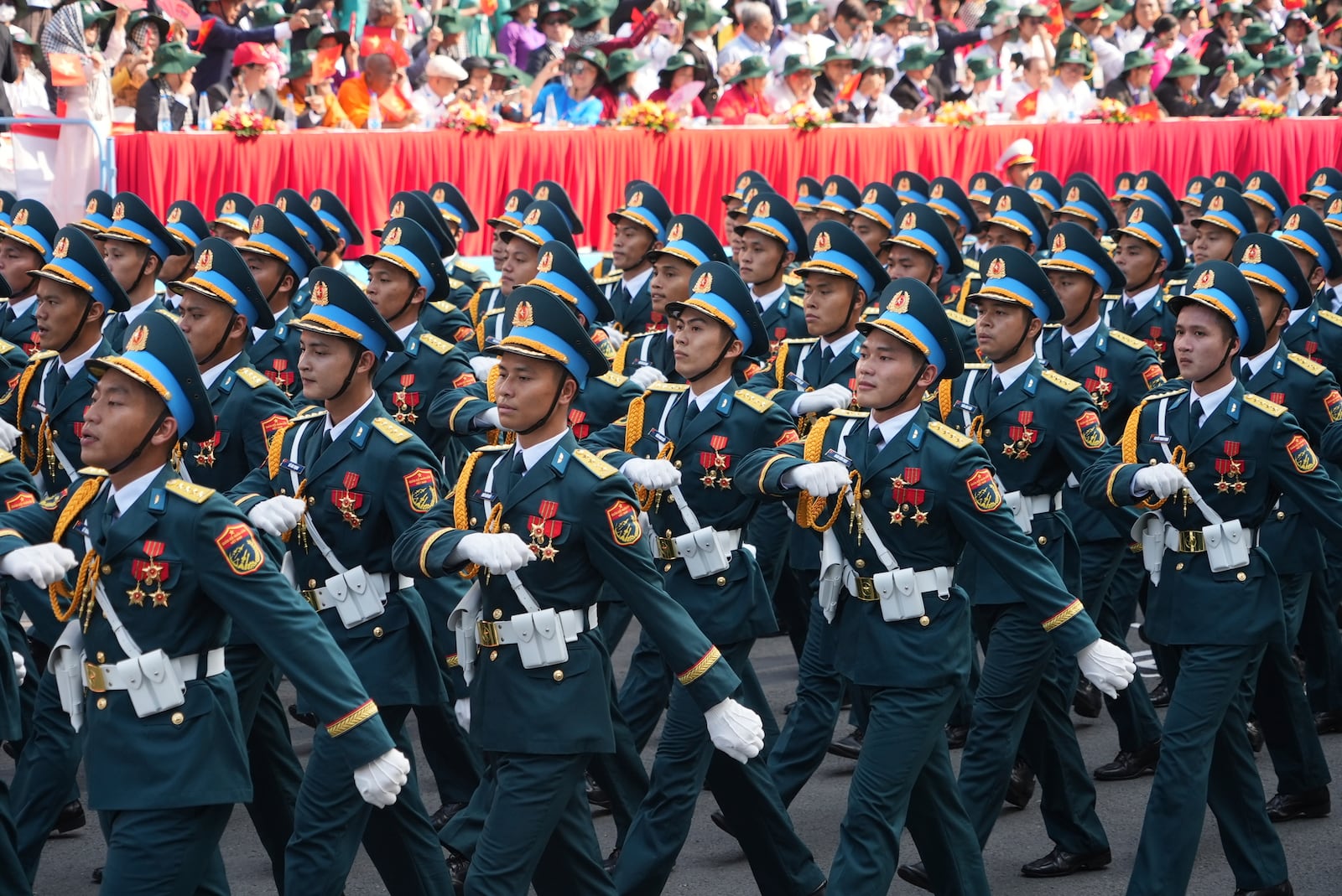 Vietnamese troops march during a parade to commemorate the 50th anniversary of the end of the Vietnam War in Ho Chi Minh City, Vietnam Wednesday, April 30, 2025. (AP Photo/Hau Dinh)