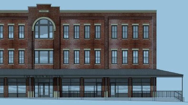 This is a rendering of the northern elevation of the first commercial building at Union Village, the 1,400-acre community under development in Warren County.