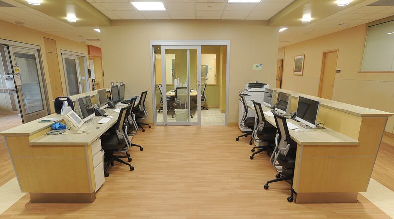 One of the employee work stations at Soin Medical Center, a Kettering Health hospital located at 3535 Pentagon Blvd. in Beavercreek. MARSHALL GORBY\STAFF