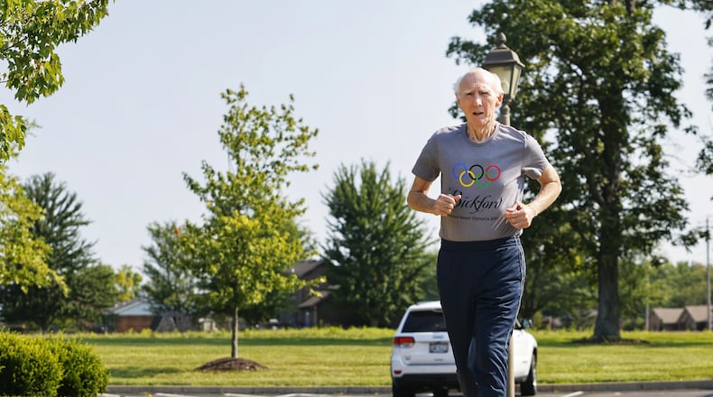 Bob Schul won a gold medal in the 5000m race in the 1964 Olympics in Tokyo. Schul, 83, still runs daily where he lives at Bickford assisted living and memory care facility in Middletown. NICK GRAHAM / STAFF