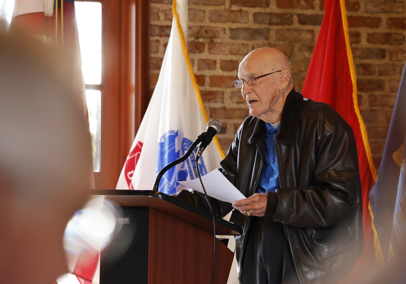 Barney M. Landry Jr. was presented with the Veteran of the Year award at the Butler County Veterans Day Program Thursday, Nov. 11, 2021 at Michael J. Cooligan Lodge at Veterans Park in Hamilton. NICK GRAHAM / STAFF