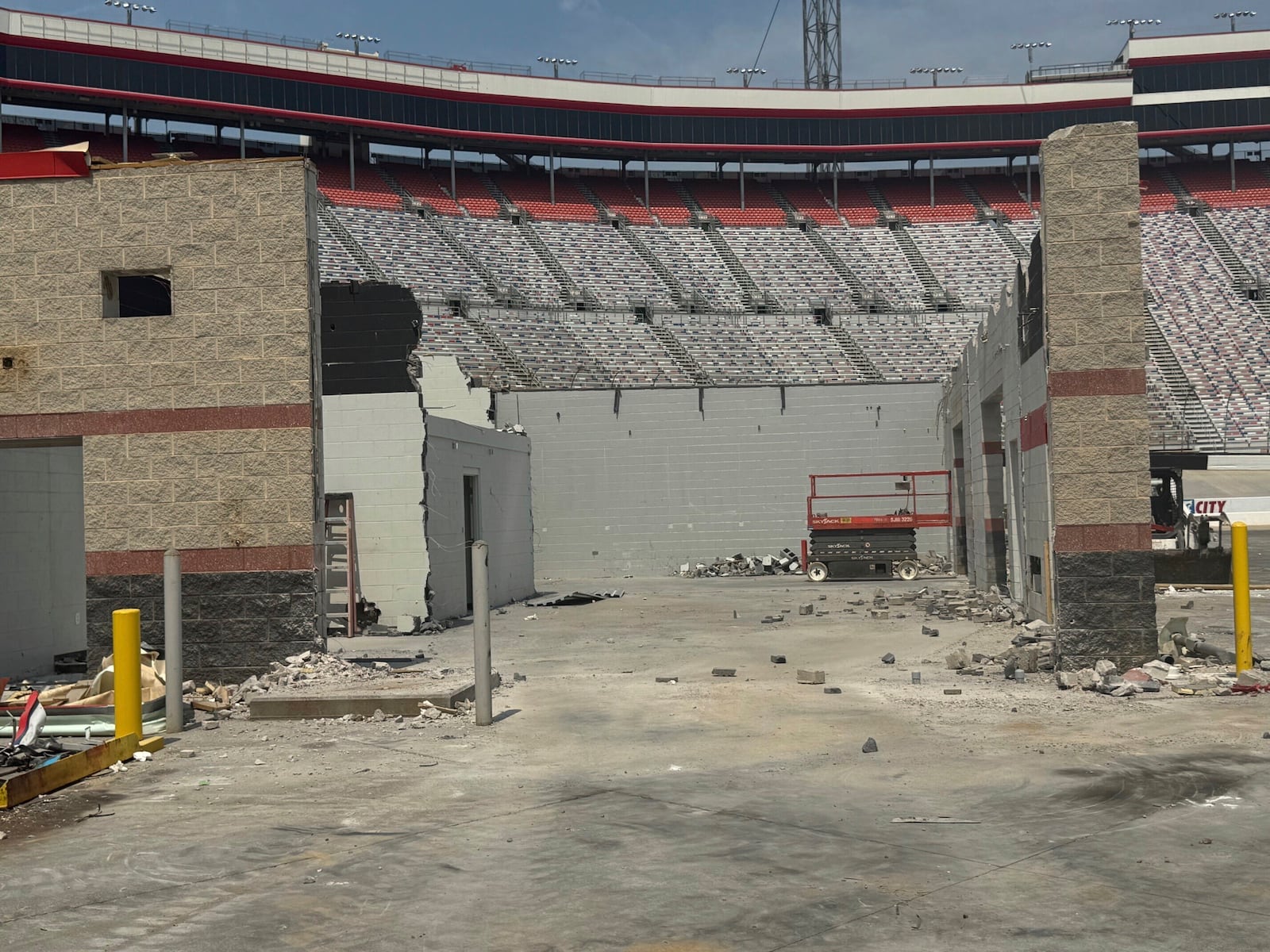Demolition starts at the Bristol Motor Speedway, Monday, June 23, 2025, in Bristol, Tenn. (Bristol Motor Speedway via AP)