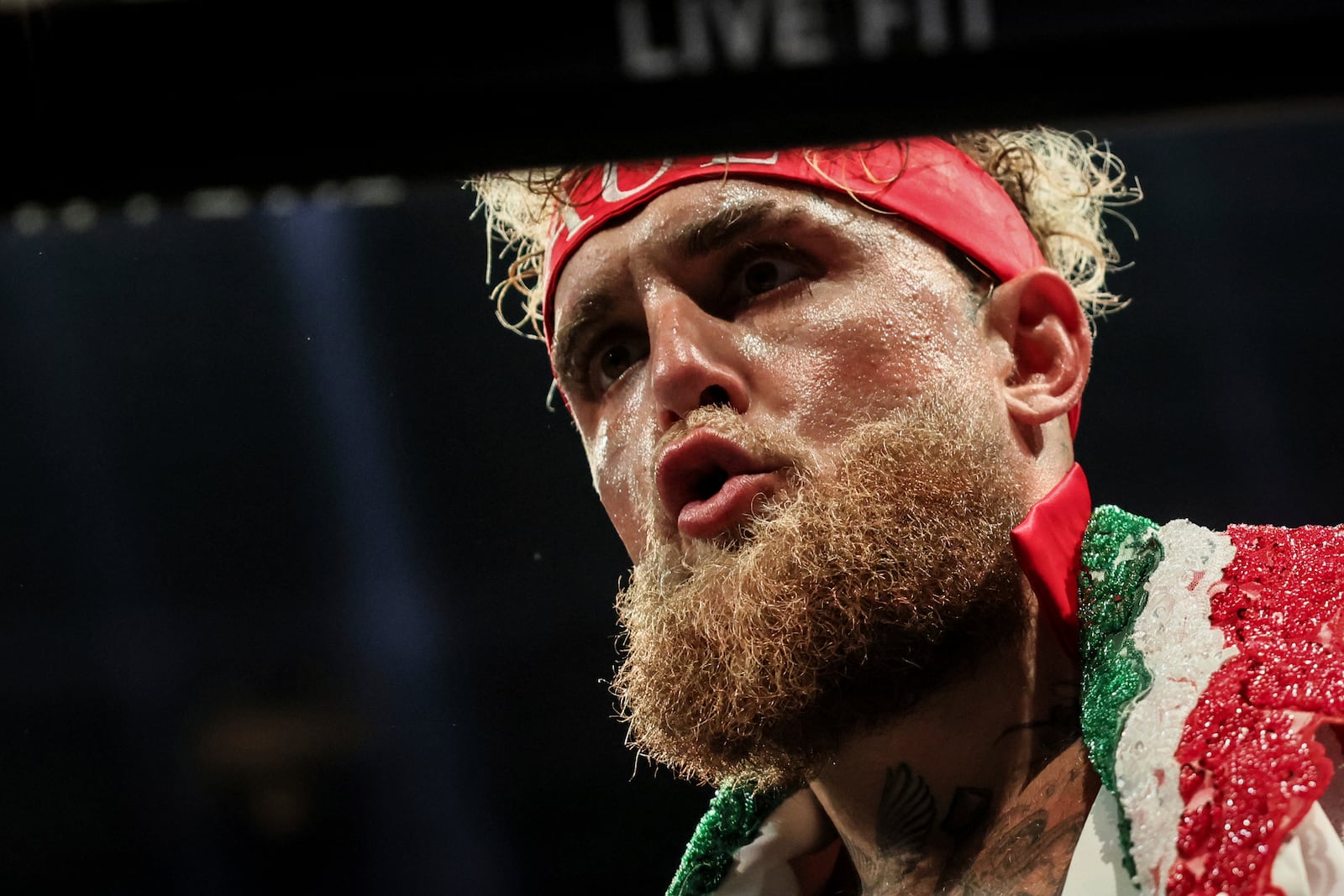 Jake Paul arrives for his cruiserweight boxing match against Julio Cesar Chavez Jr. on Saturday, June 28, 2025, in Anaheim, Calif. (AP Photo/Etienne Laurent)