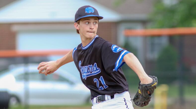 Cincinnati Christian’s Bryce Jungkunz delivers a pitch Sunday during the Cougars’ 1-0 loss to Minster in a Division IV regional baseball final at Veterans field in Coldwater. CONTRIBUTED PHOTO BY MICHAEL COOPER