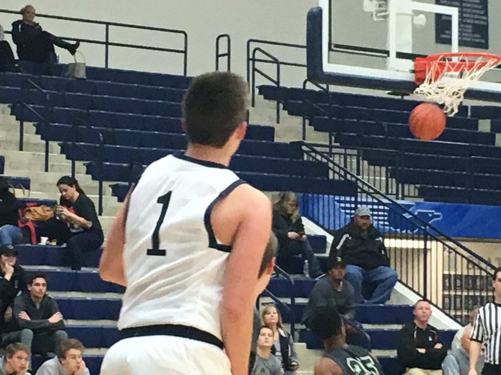 Valley View’s Ben Herman watches his shot go through the basket Tuesday night during a Division II sectional semifinal against Badin at Fairmont’s Trent Arena. RICK CASSANO/STAFF