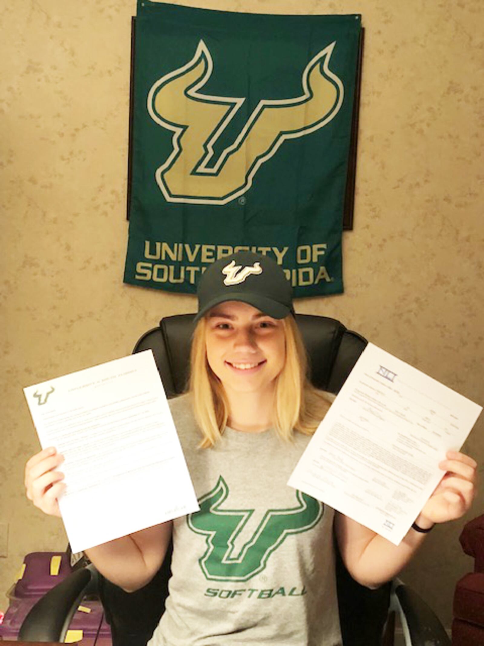 Cincinnati Christian’s Jenna Monk celebrates signing with the University of South Florida softball program. SUBMITTED PHOTO